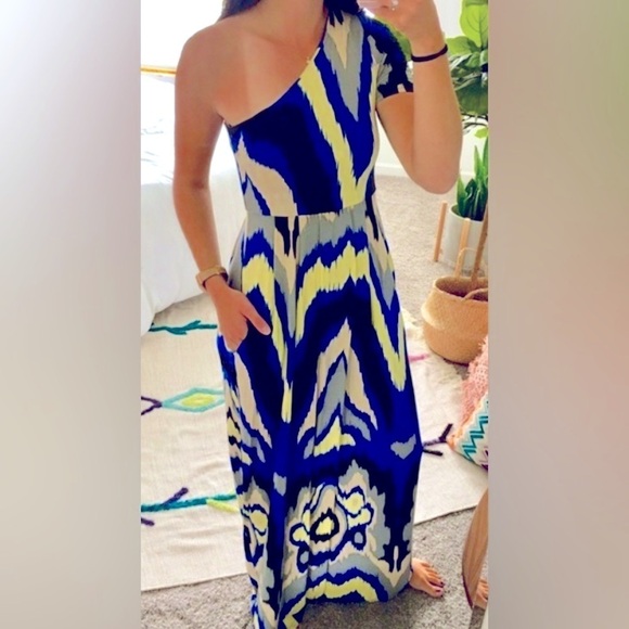 🔥RARE🔥 BEL KAZAN One Shoulder Maxi Dress w Pockets Size Small Excellent Cond! - Picture 1 of 8